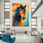 “Blue and Orange Horse” - Abstract Expressionist Painting On Canvas PT2210