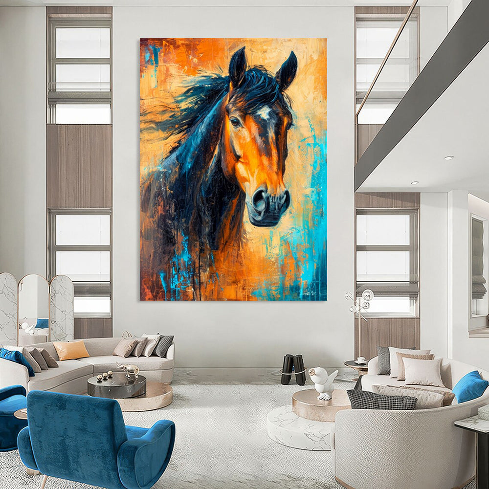 “Blue and Orange Horse” - Abstract Expressionist Painting On Canvas PT2210