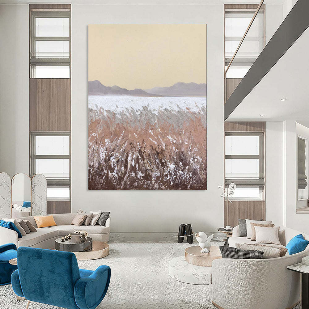 Beige - Brown - Gray Abstract Landscape, Evoking the Style of Georgia O'Keeffe's Desertscapes, Painting On Canvas PT2090