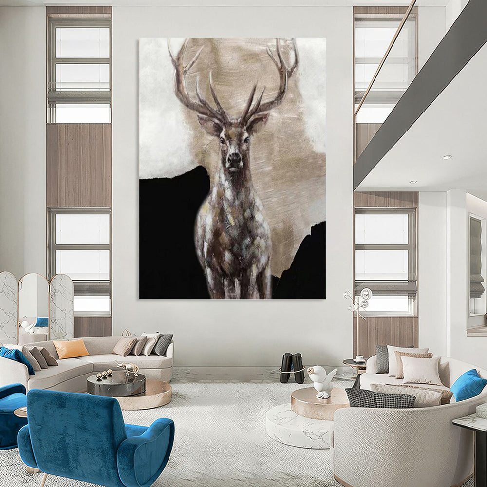 “Majestic Stag Portrait” - Brown, Gray, Textured Animal Painting On Canvas PT1462
