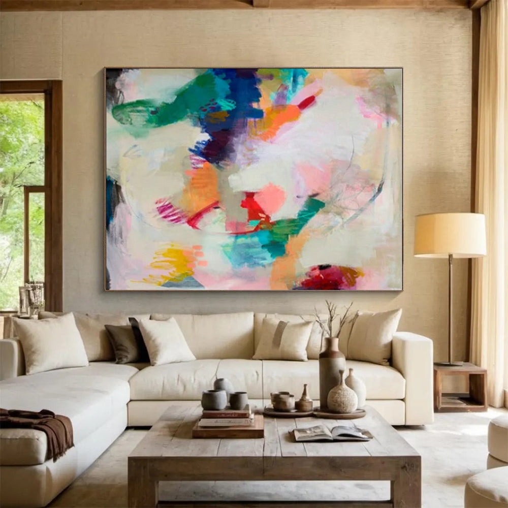 “Colorful Abstract Fusion” - Multicolor, Light - colored Abstract Expressionist Painting PS0597