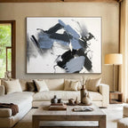 Black, Gray, Blue Dynamic Swirls “Midnight Current” - Painting On Canvas PS0795