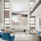 “Abstracted Mountain Lake in Beige - Gray” - Abstract Landscape Painting On Canvas PT2059