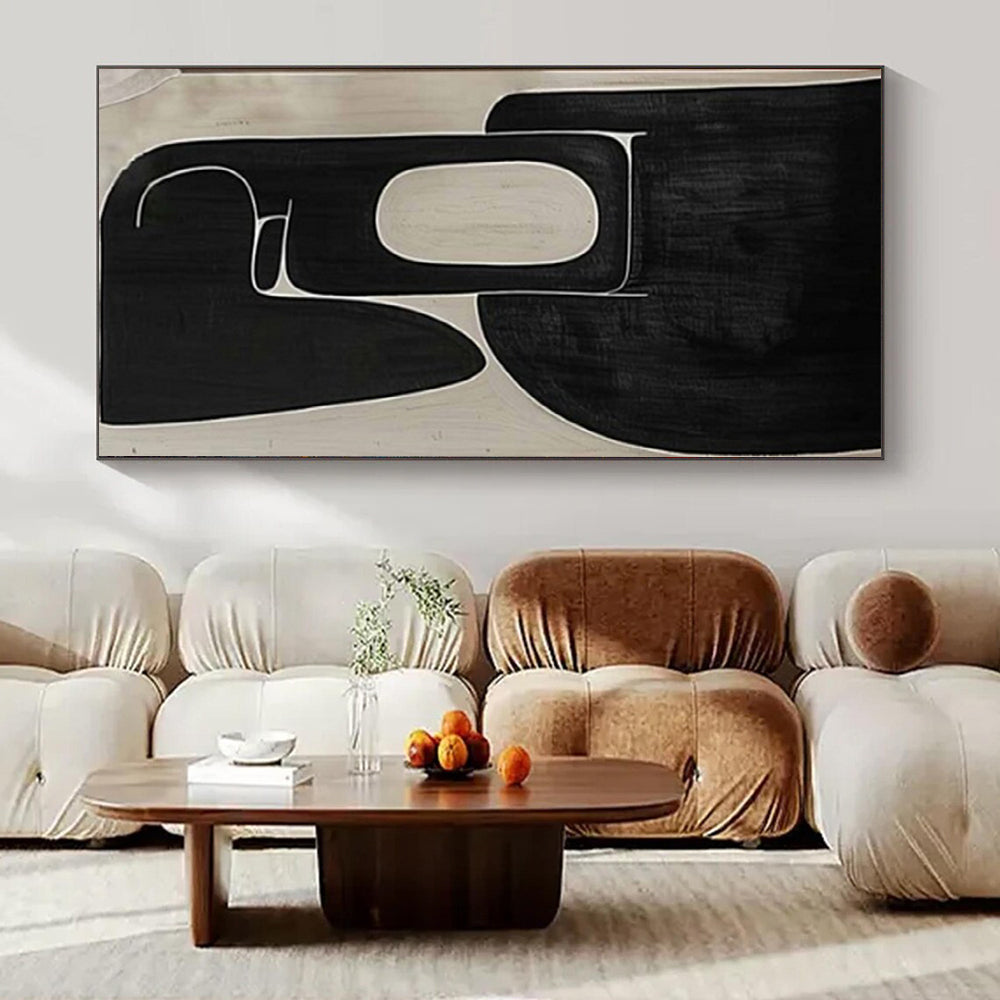 Black and White Organic Shapes "Shadow Geometry" Abstract Painting On Canvas PS1074