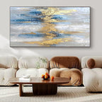 Gray, Blue, Gold, and White Textured, "Opulent Echo" – Textured Abstract Painting On Canvas PS1011
