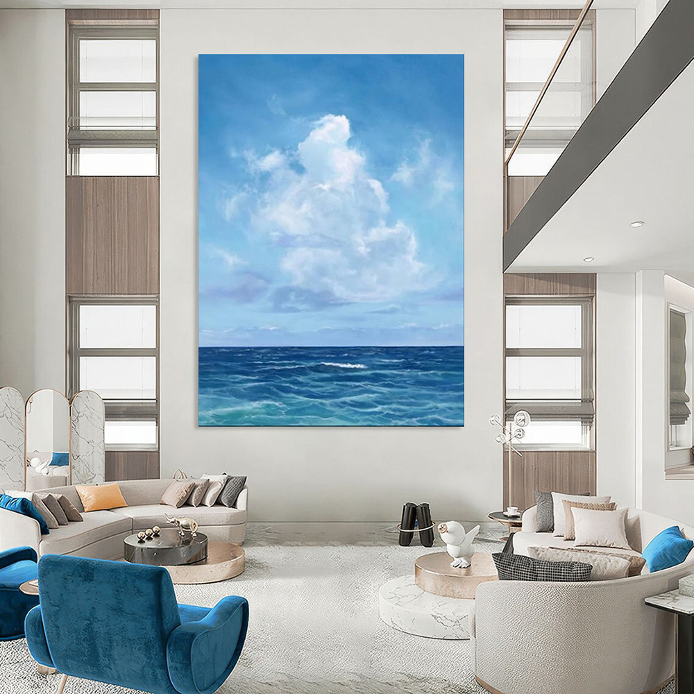 “Blue Sky and Ocean Calm” - Realist Seascape Painting On Canvas PT1890