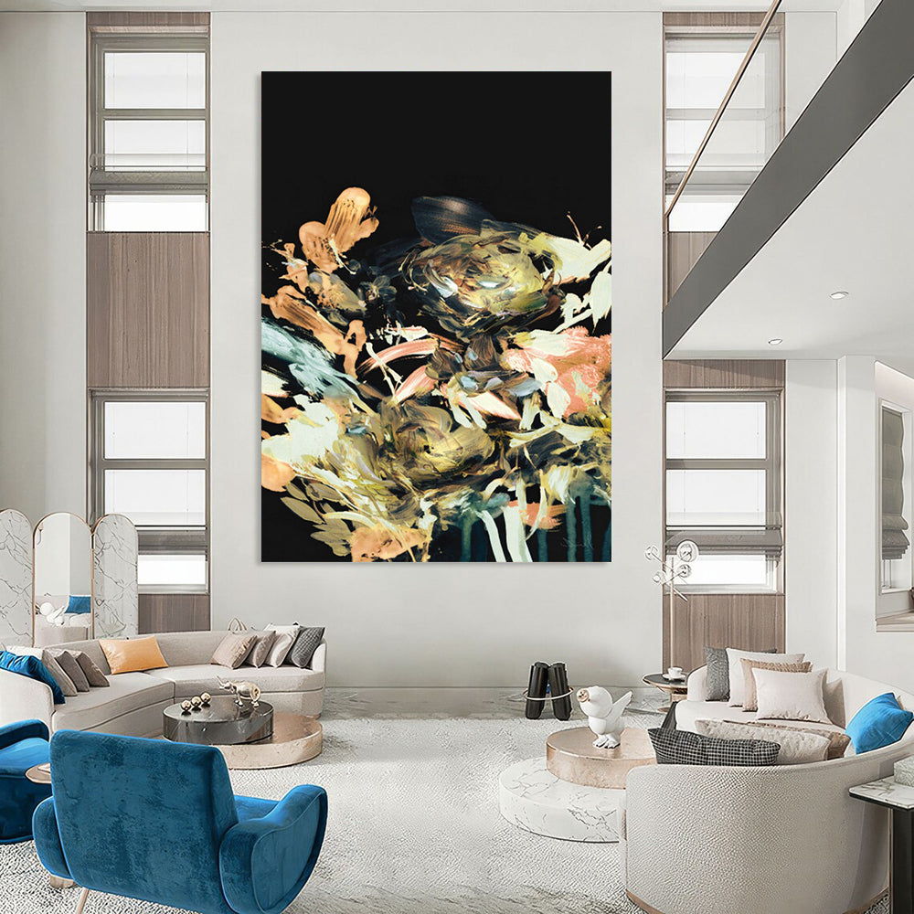“Midnight Blossom Burst” - Colorful Florals on Black Background Painting On Canvas DS171