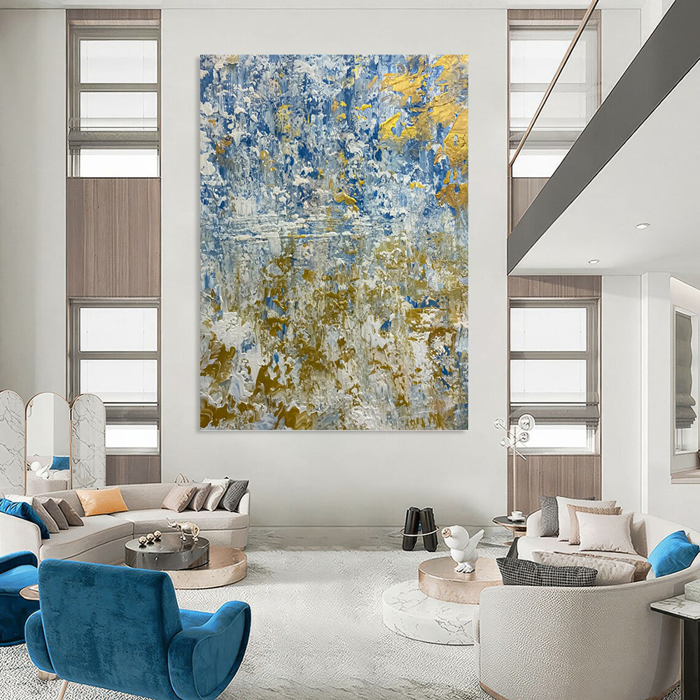 “Blue - Gold Textured Abstraction” - Abstract, Opulent - Styled Painting On Canvas PT1681