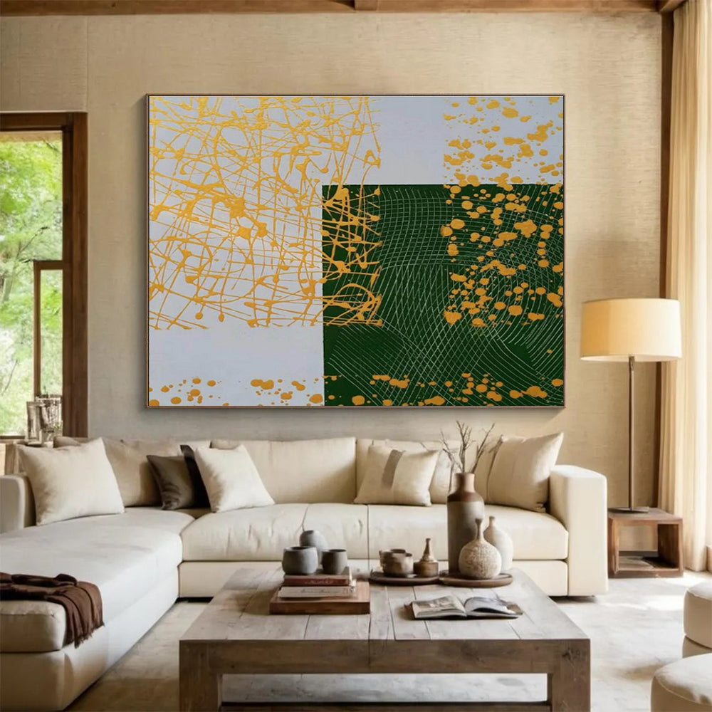 “Yellow - Green Geometric Intrigue” Painting On Canvas DKS307