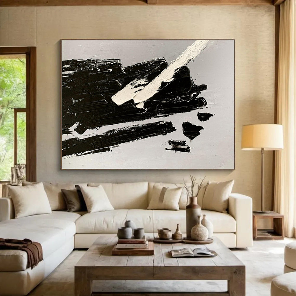 “Black - White Bold Strokes” Abstract Painting On Canvas DKS284