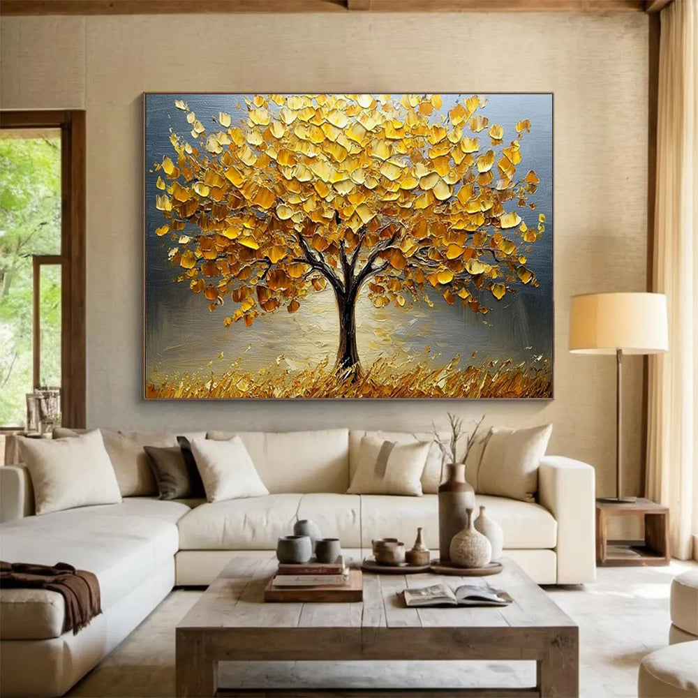 “Golden Tree in a Field of Light” - Impasto Landscape - Painting On Canvas PT1767