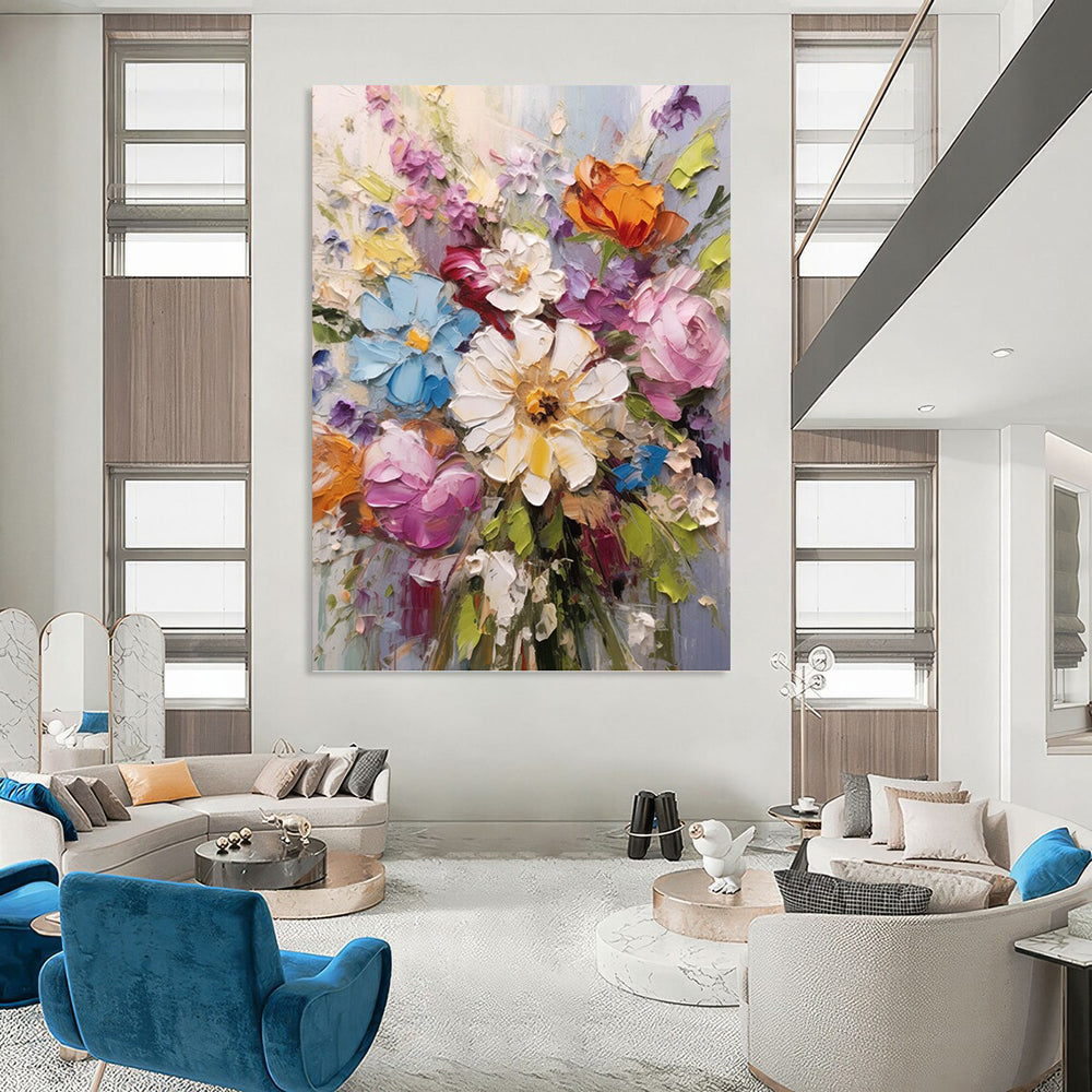 “Textured Floral Bouquet” - Impressionistic, 3D - Styled Painting On Canvas PT1593