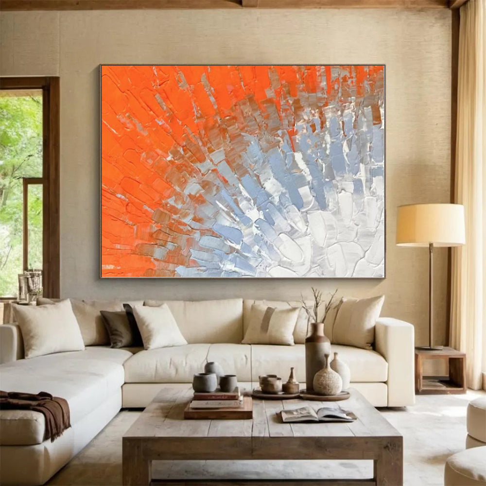 “Orange & Blue Textured Strokes” - Textured Abstract Painting On Canvas PS0405