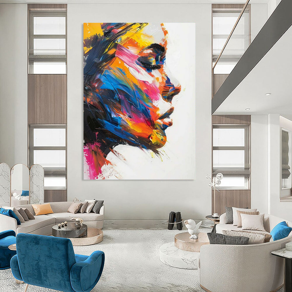 “Colorful Abstract Female Profile” - Expressionist Portrait Painting On Canvas PT2243