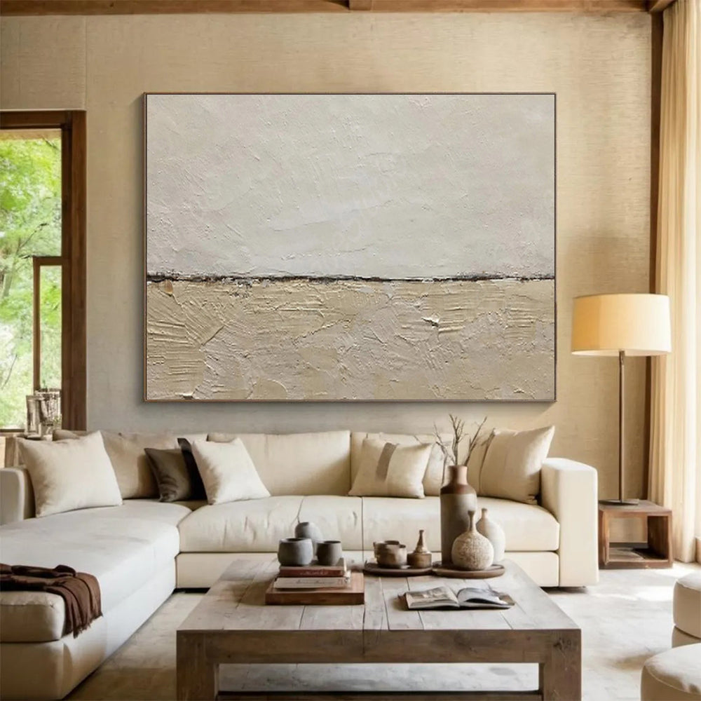 “Textured Neutral Divide” - Abstract Minimalist Painting On Canvas DKS452
