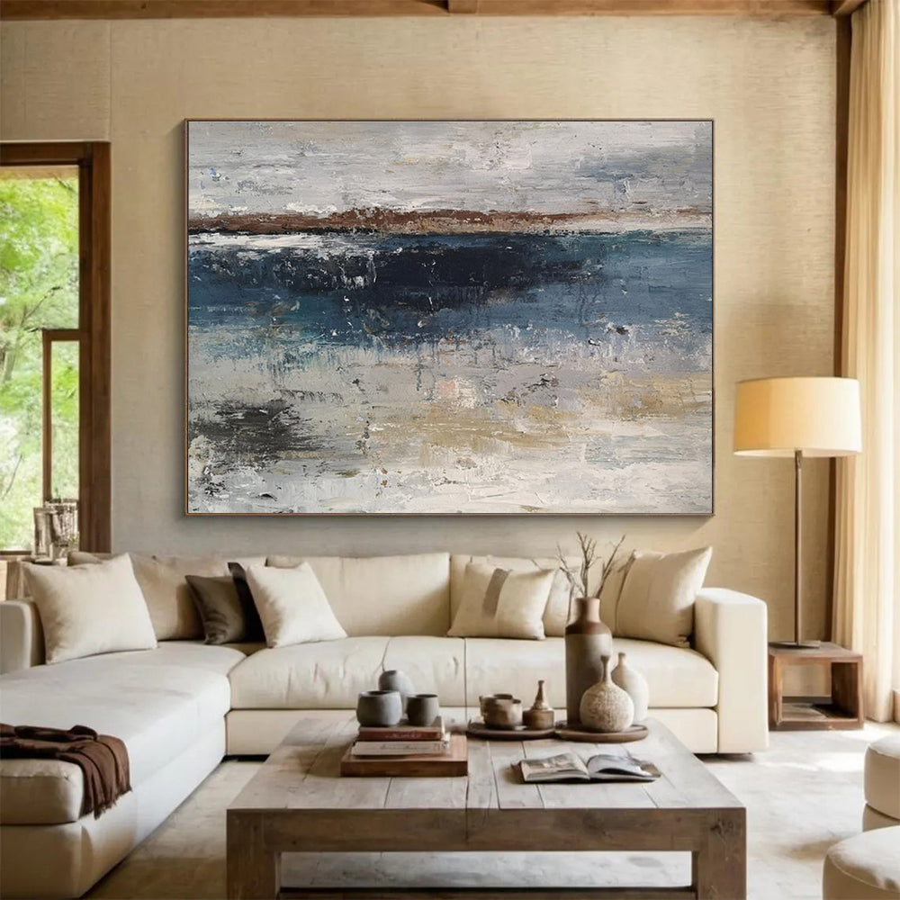 “Blue - Grey Coastal Serenity” Abstract Painting On Canvas DKS288