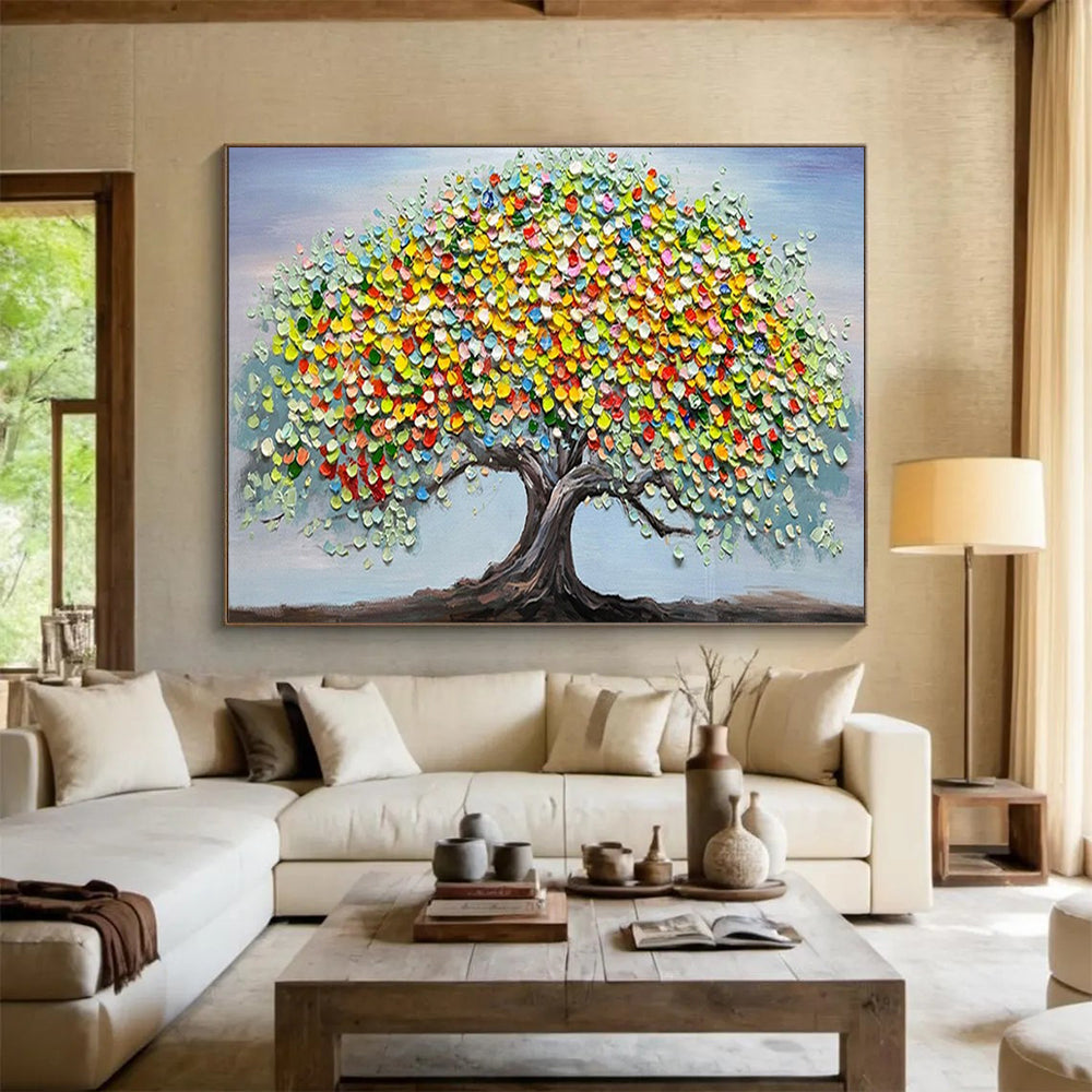 “Rainbow - Leafed Tree of Life” - Textured - Impasto Painting On Canvas PT1537