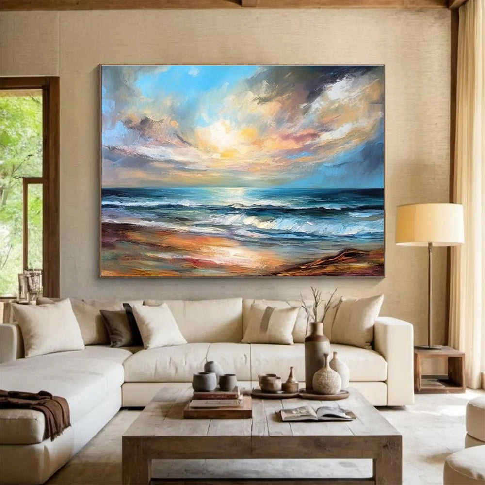 Vibrant Sunset Beach - Colorful Seascape Painting On Canvas DKS338