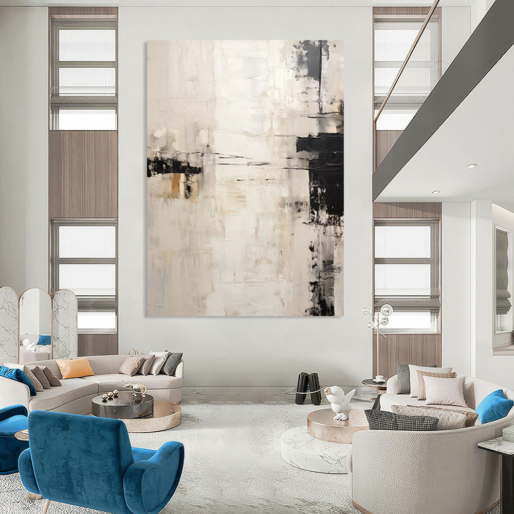 “Neutral Abstraction” - Monochrome Blocks & Lines Painting On Canvas DS131