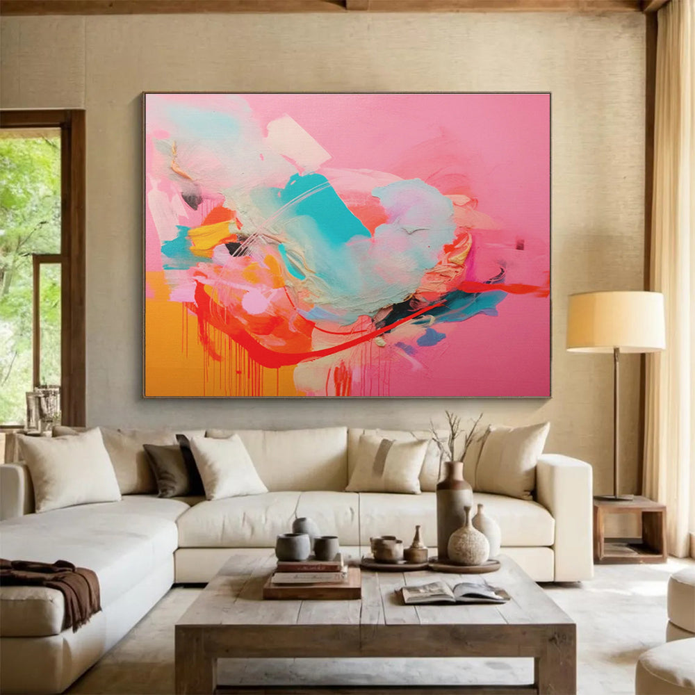 “Pink - Dominant Color Burst” - Vibrant Abstract Painting On Canvas DKS502