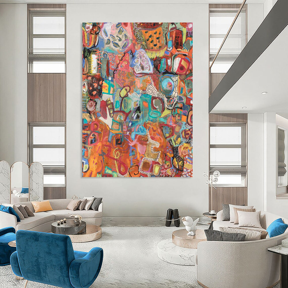 “Colorful Abstract Collage” - Vivid Mixed - Media Abstract Painting On Canvas DS291
