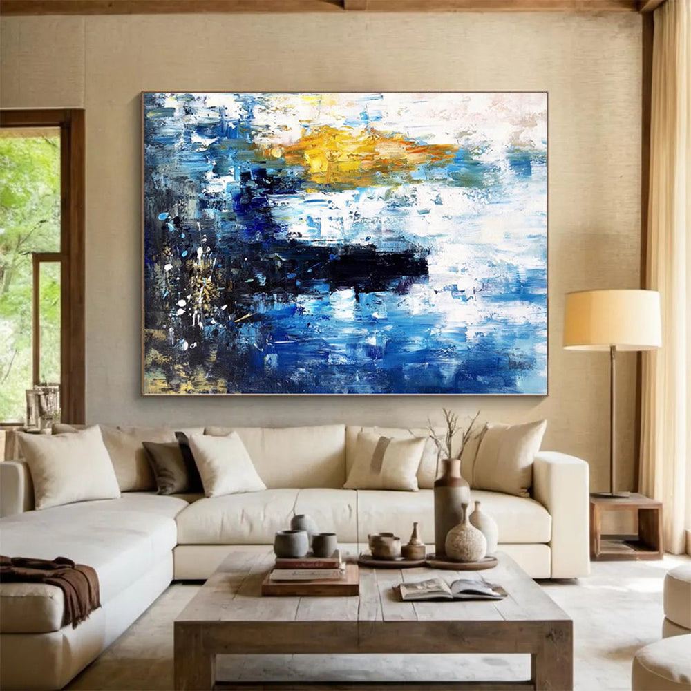 “Blue - Yellow - White Abstract Urban Energy” Painting On Canvas PS0381