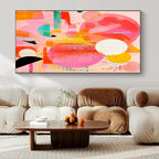 Bold Pink, Orange, and Circles "Pop Play" Abstract Painting On Canvas PS1181