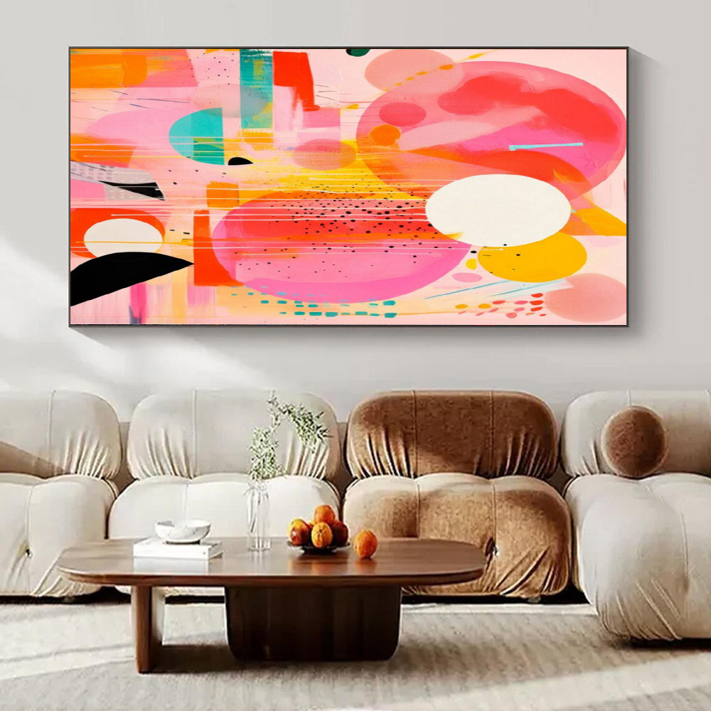 Bold Pink, Orange, and Circles "Pop Play" Abstract Painting On Canvas PS1181