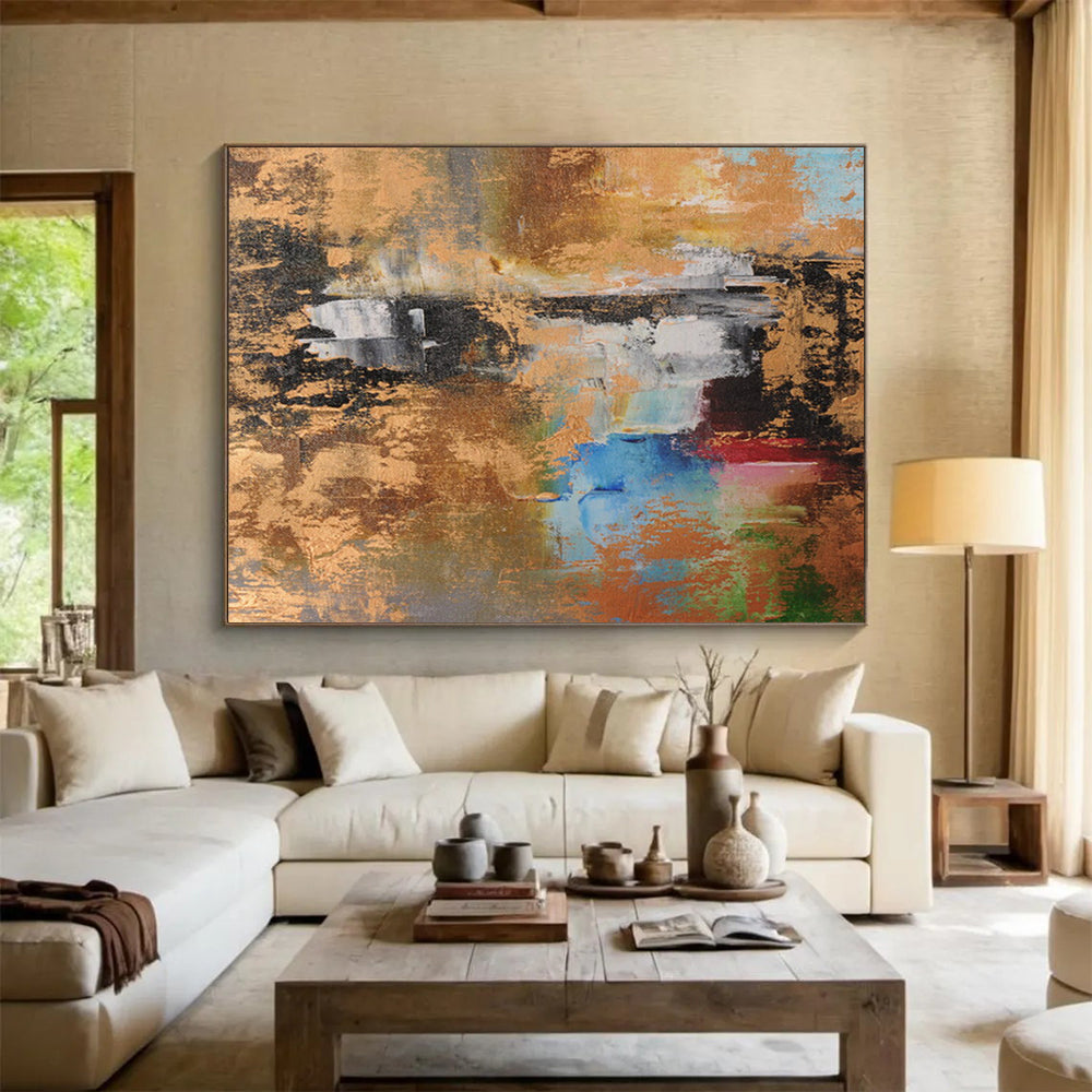 Gold - Accented Colorful Abstract Painting On Canvas DKS019