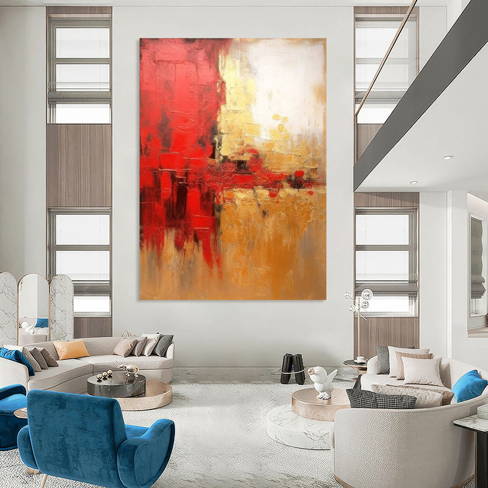 Red - Gold Abstract Energy Textured Painting On Canvas DS069