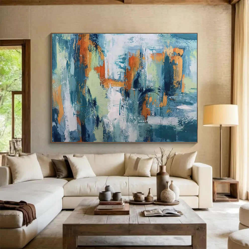 “Teal - Orange Urban Abstraction” Abstract Painting On Canvas DKS295