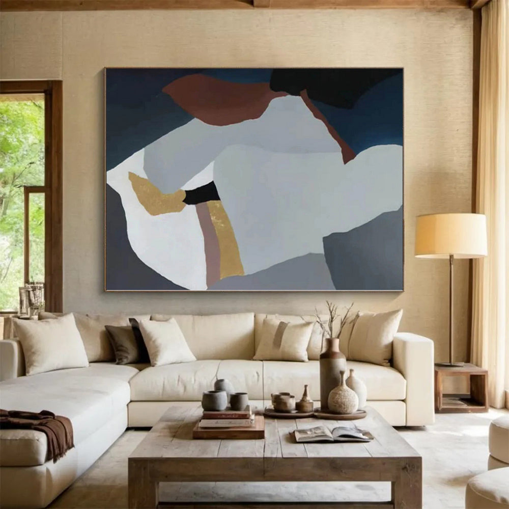 “Blue - Grey - Brown Abstract Geometric Forms” - Modern Abstract Painting On Canvas PS0342