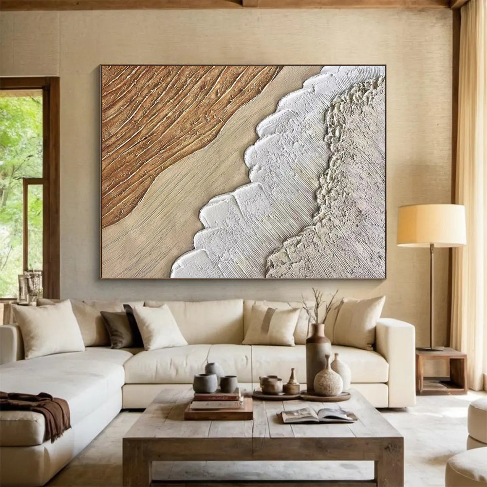 “Neutral Textured Layers” - Beige, White, Brown Abstract Impasto Painting On Canvas PS0721