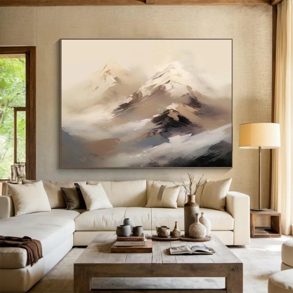 Misty Mountain Peaks in Neutrals - Abstract Landscape Painting On Canvas DKS325