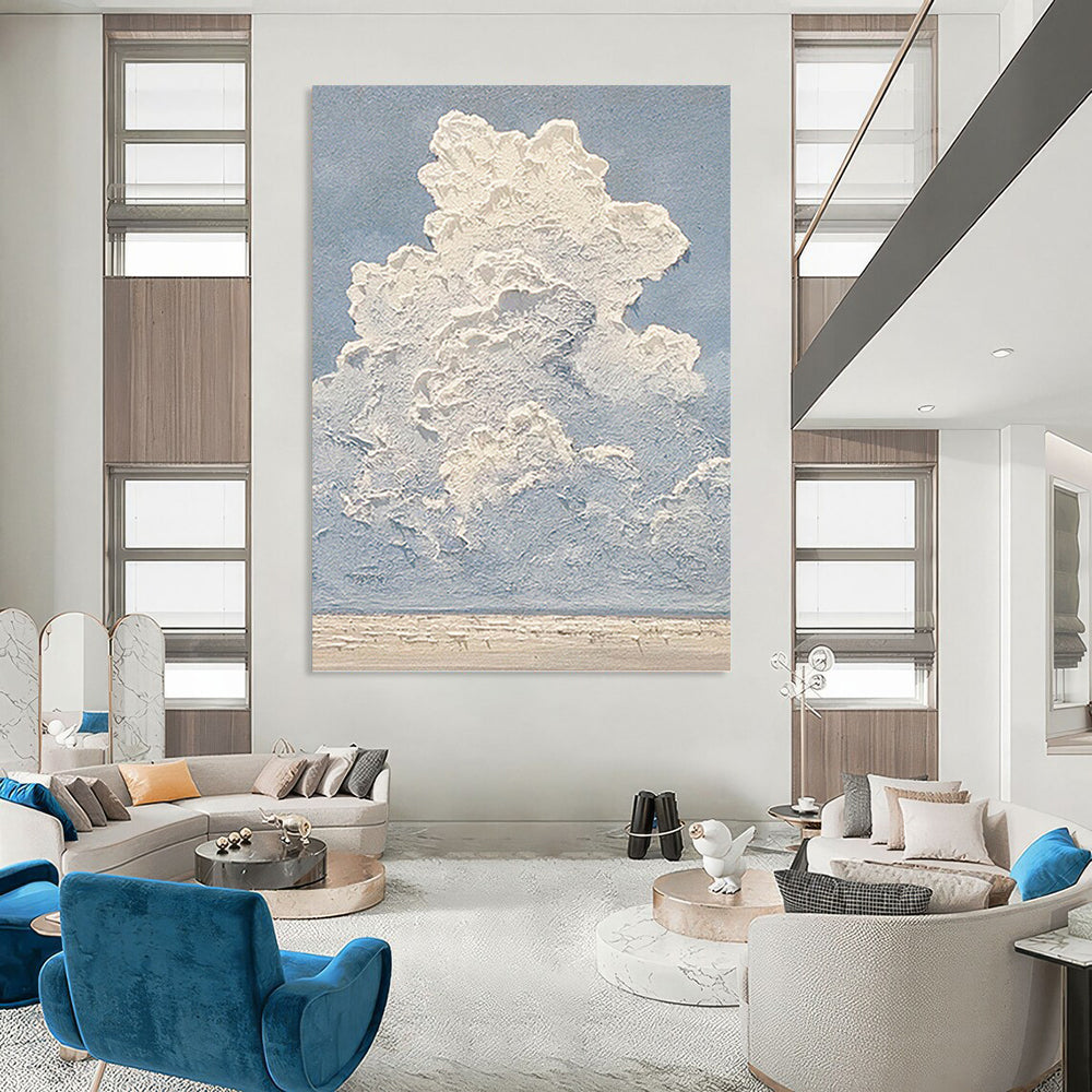 “Blue - White Textured Clouds” - Impasto Landscape Painting On Canvas PT1142