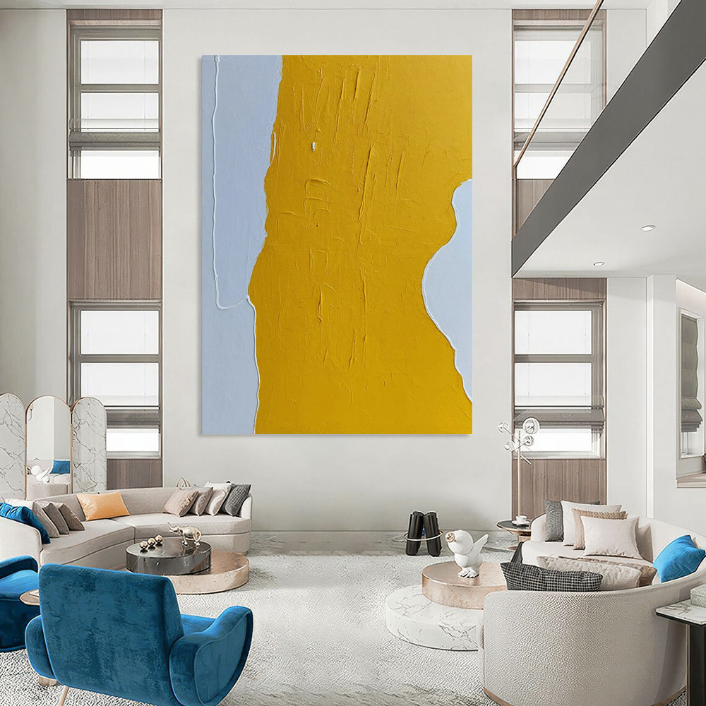 “Yellow and White Abstract Form” - Bold Color Block Painting On Canvas DS340