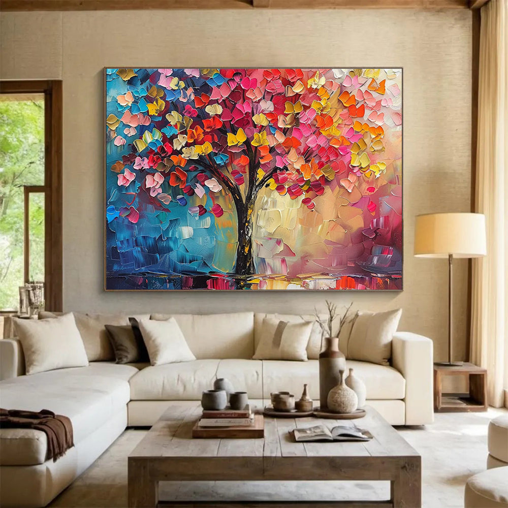 “Colorful Cubist Tree” - Cubist Oil Painting On Canvas DKS858