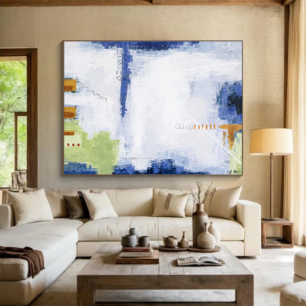 “Blue - Toned Abstract With Subtle Details” - Abstract Painting On Canvas DKS555