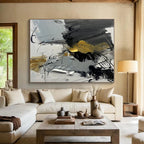 Charcoal, Gray, Gold, White Opulent Chaos “Gilded Storm” - Painting On Canvas PS0792