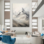 “White - Grey Mountain Peaks” - Impasto Landscape Painting On Canvas PT1256