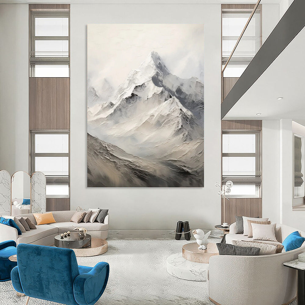 “White - Grey Mountain Peaks” - Impasto Landscape Painting On Canvas PT1256