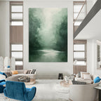 “Misty Green Forest River” - Impressionistic Landscape Painting On Canvas DS024