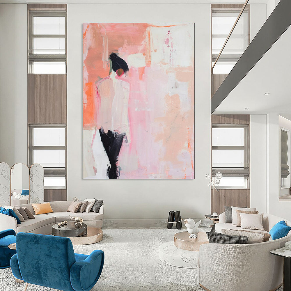 “Abstract Pink and Orange Figure” - Abstract Figurative Painting On Canvas PT1897