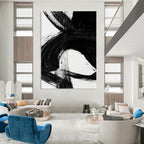 “Swirling Black Ink” - Intricate, Curved Strokes on White Canvas Painting On Canvas DS196