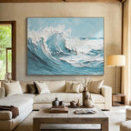 Blue & White Impasto Wave Abstract Painting On Canvas DKS042