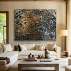 “Dark - Hued Textured Abstract” - Black, Orange, Pink Abstract Painting On Canvas PS0462