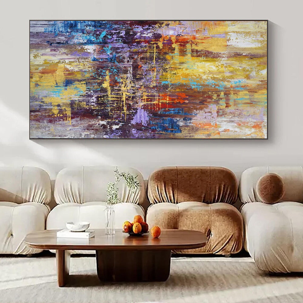 Golden - Purple Abstract City, "Metallic Mosaic" – Abstract Urban Painting On Canvas PS0924