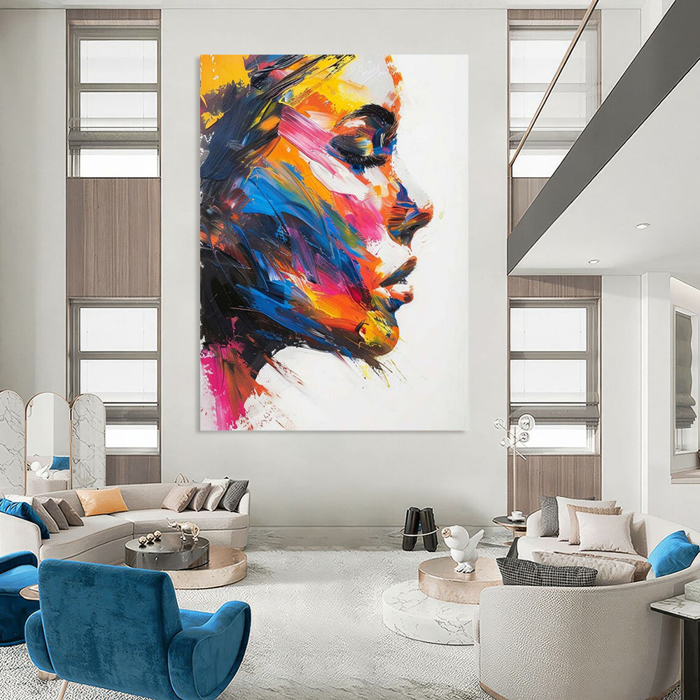 Vibrant Abstract Woman Portrait Textured Painting On Canvas DS089