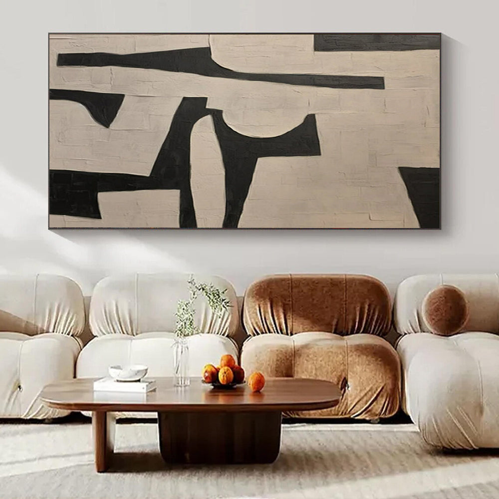 Black and White Geometric, "Monochrome Geometry" – Abstract Geometric Painting On Canvas PS0945