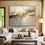 “Gold Strokes & Neutral Blends” - Abstract Color Field - Painting On Canvas PT1714